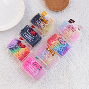 Kids hair elastic set with 6 boxes of colorful jelly rubber bands in cute cartoon packaging