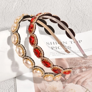 Baroque Vintage Alloy Headband With Rhinestone And Faux Artificial Pearl Gold Plated Hair Band For Women Wedding Party Hair Accessories