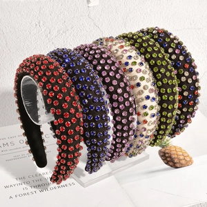 Chic padded sponge headbands set with sparkling rhinestones in multi-color baroque style