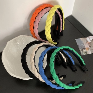 Braided candy color sponge headband set with anti-slip teeth for women and girls