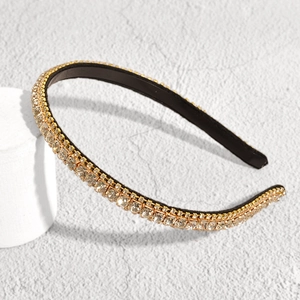 Elegant thin headband with champagne rhinestones and black non-slip inner lining