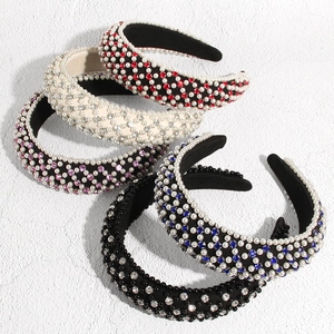 Serre-tête Rembourré en Éponge Vintage Avec Fausses Künstliche Perles Et Strass Bandeau Large Rétro pour Femmes Mariage Bijoux