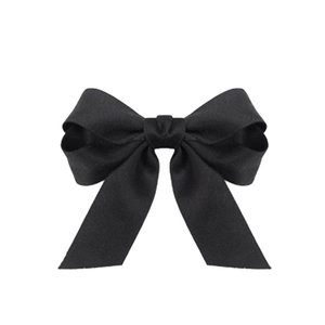 Elegant black silk bow hair clip with long ribbons for women retro style