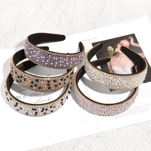 Baroque Vintage Rhinestone Faux Artificial Pearl Headband For Women Wide Padded Hair Hoop Non-Slip Crystal Hairband Fashion Hair Accessories