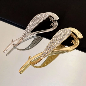 Elegant Metal Hair Clip With Rhinestone And Artificial Pearl Minimalist Gold Silver Banana Clip Hairpin For Women Fashion Accessories