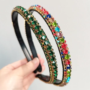 Baroque style rhinestones headbands set with emerald and multicolor crystals
