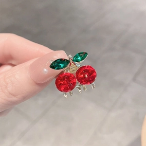 Pince à cheveux cerise mignonne avec cristaux rouges et verts pour femmes