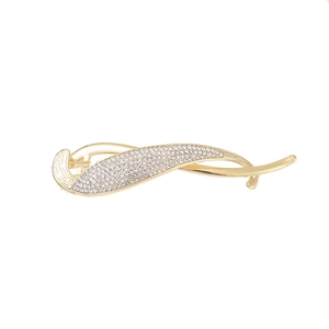 Elegant gold streamline hair claw clip with pavé rhinestones on white background