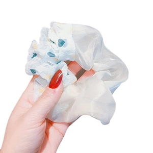 Chiffon scrunchie with heart patterns and white organza for elegant ponytails