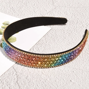 Baroque rainbow rhinestone headband with sparkling crystals and elegant wide velvet lining