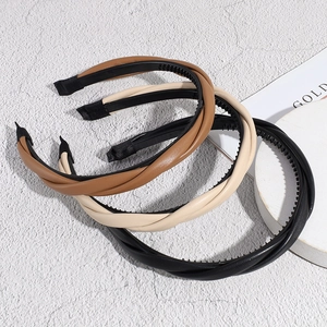 Lot de 3 serre-têtes tressés en similicuir noir, beige et marron avec dents antidérapantes
