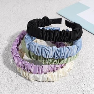 Sweet Pleated Satin Headband For Women Korean Style Solid Color Soft Hair Hoop Versatile Glossy Scrunchie Hair Accessories