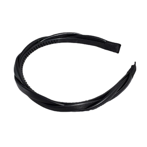 Serre-tête tressé en cuir PU noir classique avec dents antidérapantes pour coiffure femme
