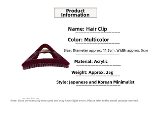 Detailed view of dark purple matte acrylic hair claw clip with its specific dimensions