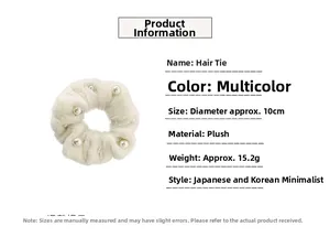 Détails des dimensions du chouchou 10cm en peluche crème avec décor de perles