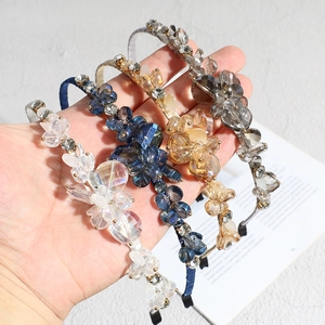 Korean Style Rhinestone Beaded Flower Headband Baroque Elegant Crystal Hair Hoop For Women Wedding Party Hair Accessories