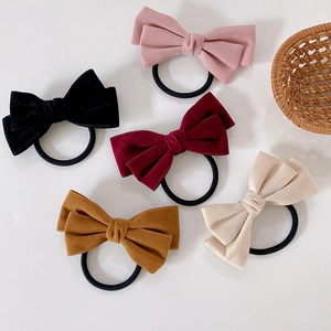 Elegant Velvet Bowknot Hair Ties Solid Color Elastic Hair Bands Sweet Bow Hair Rope For Women Girls Daily Hair Accessories
