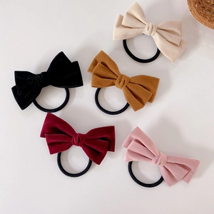 5-piece velvet bow hair ties set in beige black caramel burgundy and pink colors