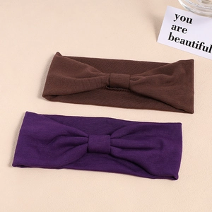Elastic wide headband set in dark brown and purple with stylish twist knot design
