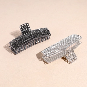 Elegant large rhinestone shark hair claw clips in silver and gunmetal black for women