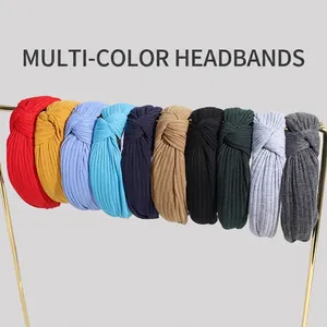 Wide Knotted Headband Ribbed Knitted Fabric Headband Solid Color Floral Print Hairband For Women Daily Face Washing Sport Hair Accessories