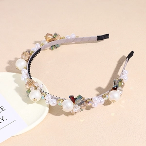 Serre-tête de Luxe avec Künstliche Perles d'Imitation et Cristaux Fleur pour Femmes Fait à la Main avec Strass Accessoires de Coiffure pour Mariage