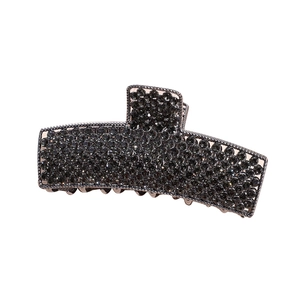 Elegant large shark hair claw clip with charcoal rhinestones and pearls for women