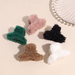 Lot de 5 pinces à cheveux en peluche douce aux couleurs d'automne rose noir et vert
