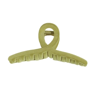 Olive green flocked square shark hair clip with a stylish criss-cross design for women