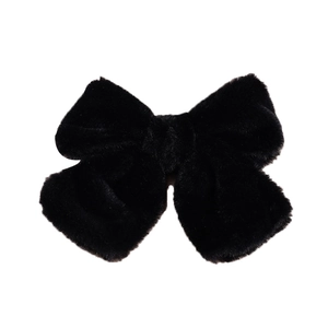Elegant black plush bow hair clip with soft faux fur texture for women’s hair styling