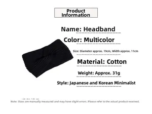 Detail of black knitted headband showing criss-cross design and 19x11cm dimensions