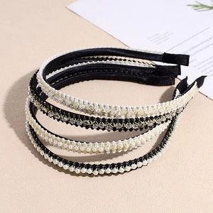 Serre-tête Élégant en Künstliche Perles d'Imitation et Strass Accessoires Cheveux Femme Vintage Velours Large Mince pour Mariage Fête