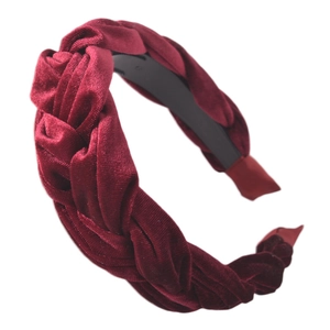 Geflochtenes weinrotes Samtstirnband mit gekreuztem Design und rutschfestem Innengriff