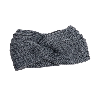 Winter dark grey knitted twist headband for women, stylish thermal hair accessory