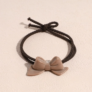 Minimalist coffee brown elastic hair tie with khaki resin bow decoration