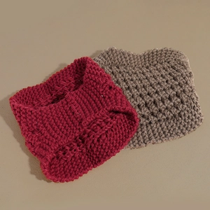 Winter chunky knit headbands in burgundy and brown with warm honeycomb texture