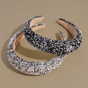 Baroque style pearl sponge headbands in black and silver with sparkling rhinestones