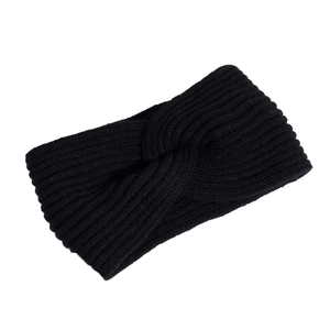 Elastic black knitted cross twist headband for women, stylish warm winter hair accessory