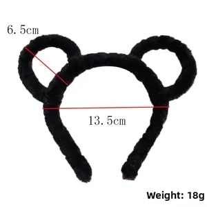 Serre-tête oreilles d'ours noires en peluche avec mesures 13,5 cm et 6,5 cm de haut