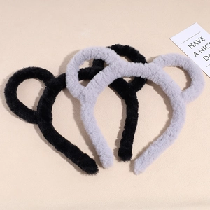 Serre-tête oreilles d'ours en peluche douce pour femme en coloris noir et gris