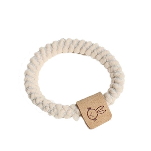 Élastique à cheveux en peluche beige avec patch lapin pour coiffure féminine