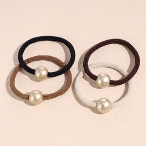 Korean Minimalist High Elastic Hair Ties Artificial Pearl Bead Decor Woven Texture Ponytail Holder Fashion Hair Accessories For Women