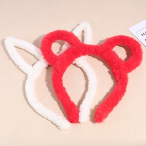 Serre-têtes peluche ours et lapin en rouge et blanc, doux pour le lavage du visage