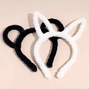 Serre-têtes mignons en peluche oreilles d'ours et de lapin noir et blanc