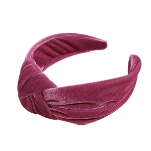 Vintage velvet knotted headband in deep burgundy with a wide padded design for women