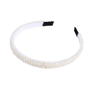 Serre-tête élégant style coréen orné de trois rangées de perles blanches pour femme