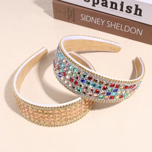 Modische breite Strass-Haarbänder mit bunten Kristallen und goldener Kette für Damen