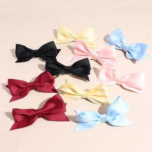 Korean Sweet Satin Bow Hair Clips For Women Handmade Elegant Ribbon Duckbill Clips Side Fringe Hair Accessories