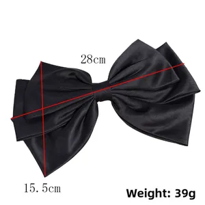 Detailed dimensions of the 28cm oversized black satin bow hair clip for women