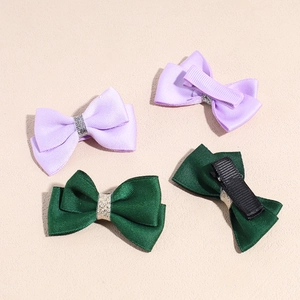 Barrettes à cheveux à double nœud en ruban gros-grain violet et vert foncé